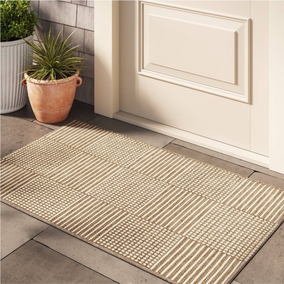 STUDIO MCGEE NWT pattern grid woven outdoor area rug -natural -30x50 - Picture 1 of 8